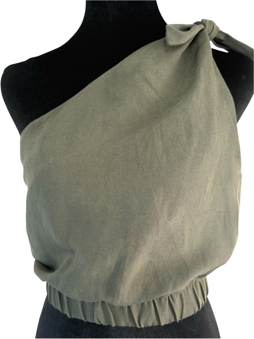 Zara Olive Halter Crop Top with Knotted Shoulder